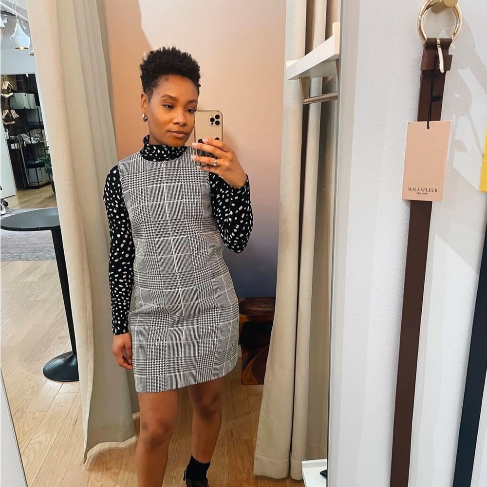 Black/white plaid shirt dress